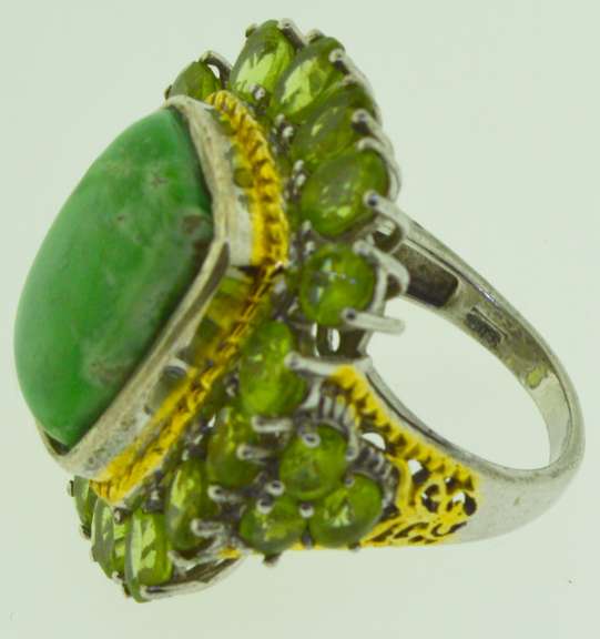 Sterling Silver Cocktail Green Gemstone Ring