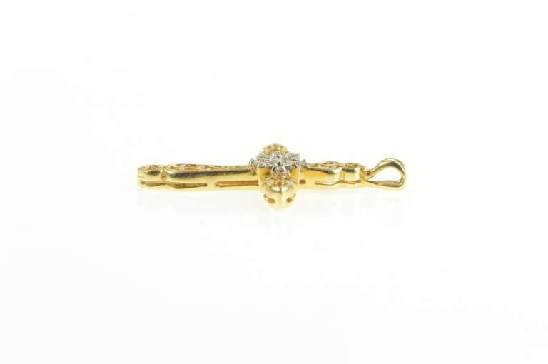 14K Yellow Gold Diamond Ornate Filigree Cross Christian Faith Pendant