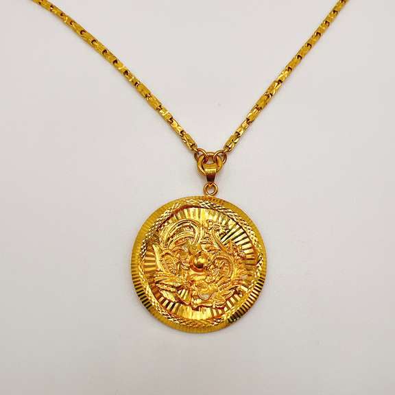 24kt Solid Yellow Gold Pendant & Chain Necklace
