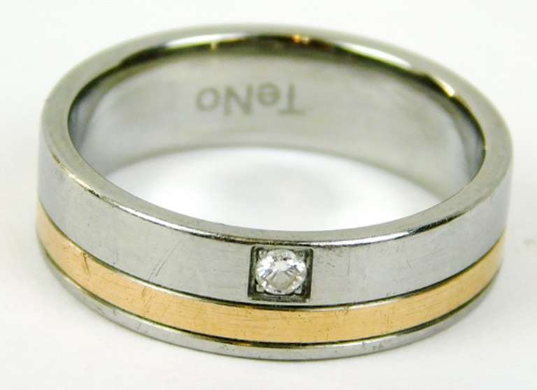 TeNo Stainless & Copper Diamond Band, Size 7.5