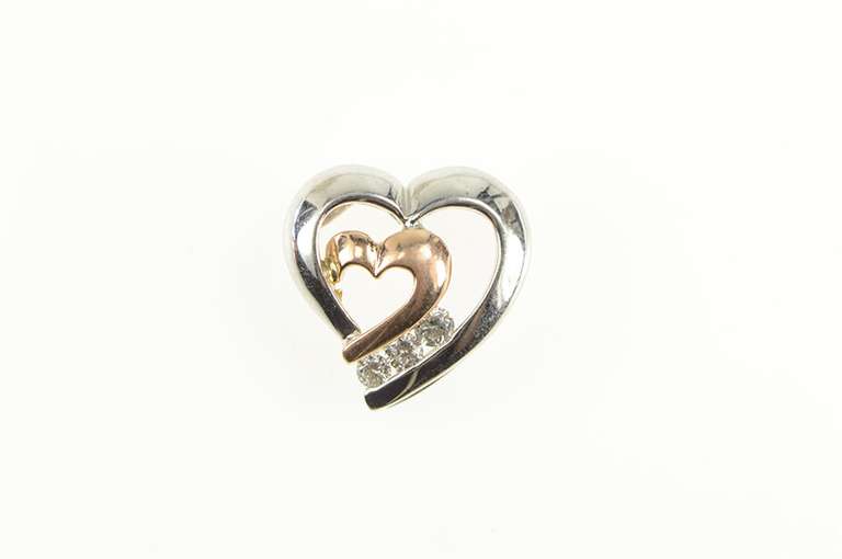 10K White Gold Two Tone Diamond Heart Love Symbol Pendant