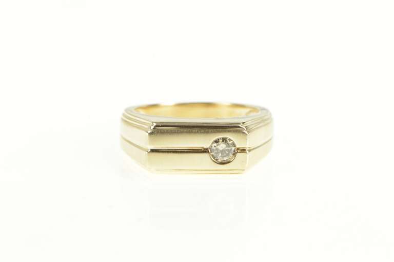 14K Yellow Gold 0.25 Ct Diamond Squared Grooved Wedding Ring
