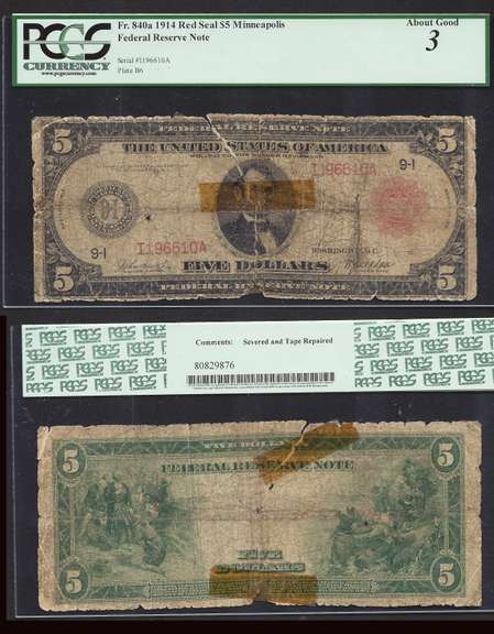 $1 1914 rare red seal FRN Minneapolis PCGS 3