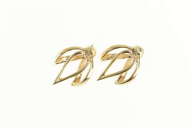 14K Yellow Gold Diamond Leaf Petal Statement Stud Earrings