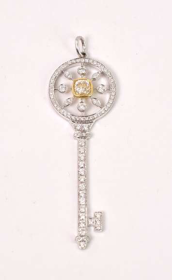 Spectacular Diamond Set Key Pendant in 18K White Gold