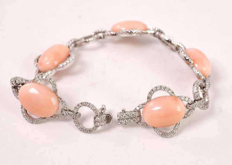 Precious Pink Coral and Diamond Bracelet in 18K White Gold