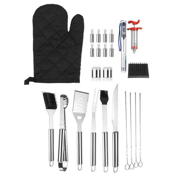 25Pc Stainless Steel BBQ Tools Set Barbecue Accessories