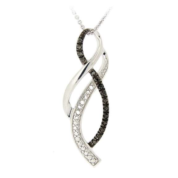 Sterling Silver Black Diamond Accent Ribbon Twist Necklace