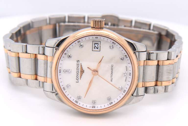 Longines Master Collection Automatic 25.5mm Two Tone Mop Diamond Dial Watch