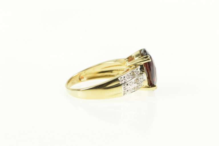 14K Yellow Gold Faceted Garnet Diamond Accent Statement Ring