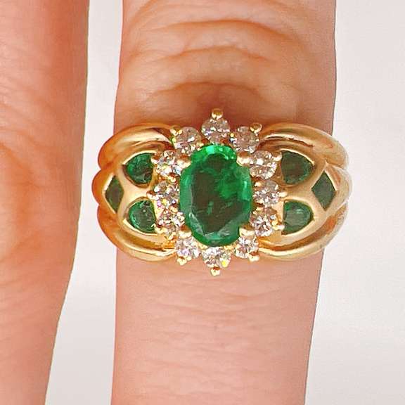14kt Gold, Emerald, & Diamond Cocktail Ring