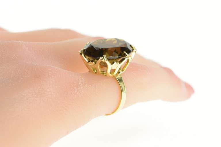 18K Yellow Gold Ornate Retro Oval Smoky Quartz Cocktail Ring