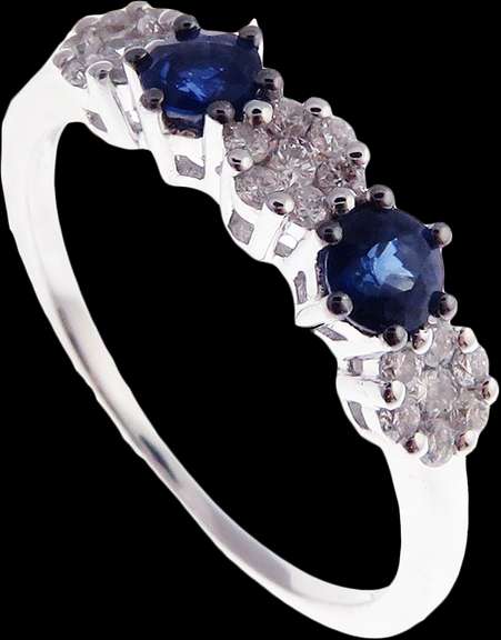 Mismatch Diamond Cluster Trinity 18k White Gold Ring with Sapphires