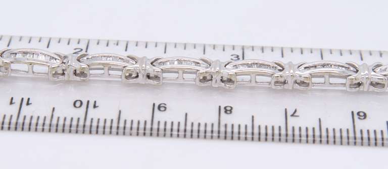 Sparkling White Gold Baguette Station Link Bracelet