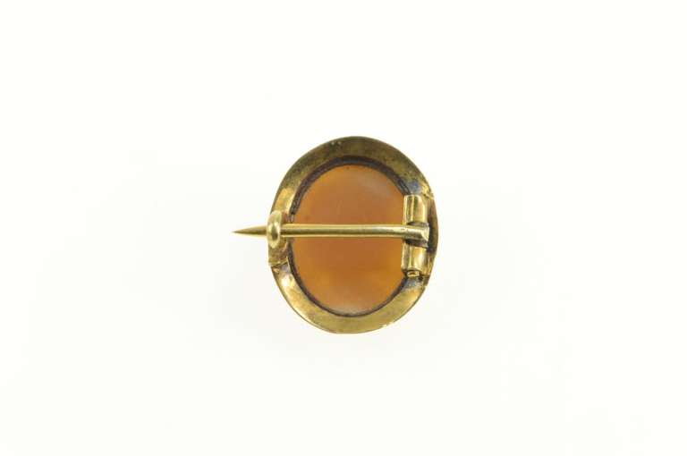 14K Yellow Gold Carved Ornate Shell Cameo Classic Lapel Pin/Brooch