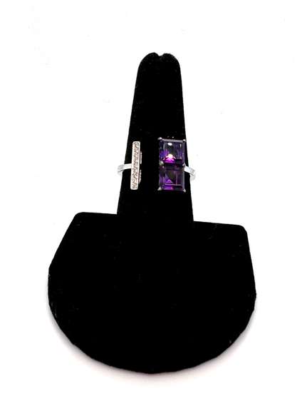 Fashion Forward 18kt White Gold Diamond and Amethyst Open Ring