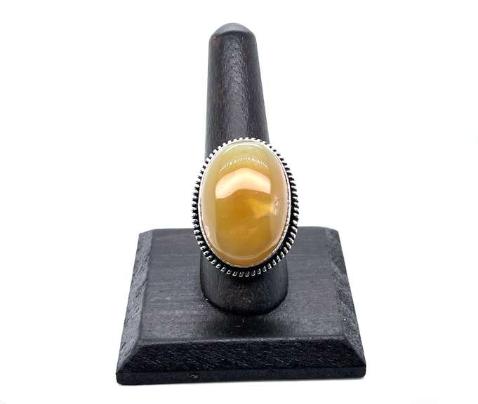 Statement Oval Yellow Agate Tibetan Silver Ring