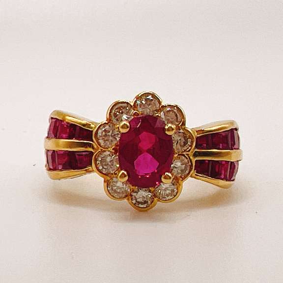 18kt Yellow Gold, Ruby, & Diamond Ring
