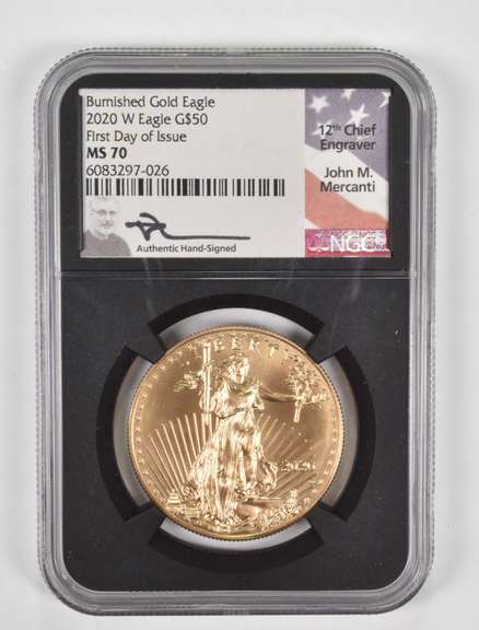 MS70 2020-W $50 Burnished Gold Eagle 1 Oz .999 Gold - Signed - NGC