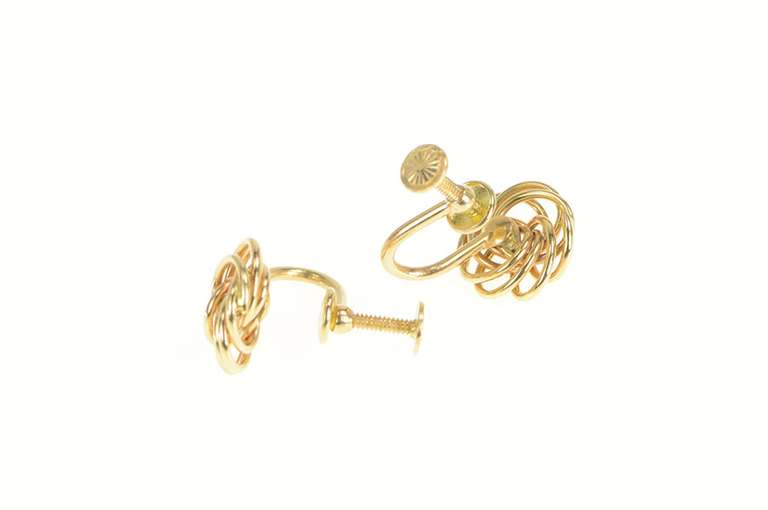 14K Yellow Gold 1960's Retro Spiral Twist Knot Screw Back Earrings
