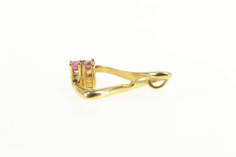 14K Yellow Gold Ruby Inset Figure 8 Eight Abstract Loop Pendant