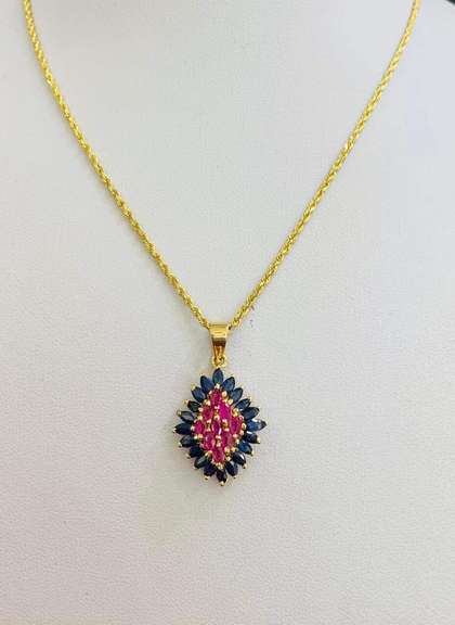 14kt Solid Yellow Gold, Ruby & Blue Sapphire Necklace