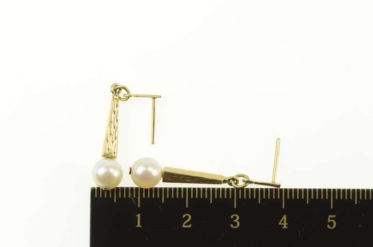 14K Yellow Gold Pearl Diamond Cut Ornate Dangle Statement Earrings