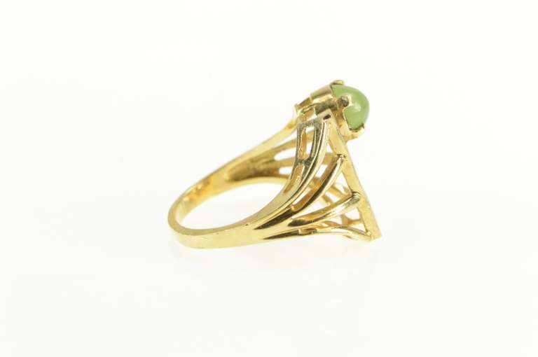 14K Yellow Gold Retro Jadeite Love Word Ornate Statement Ring