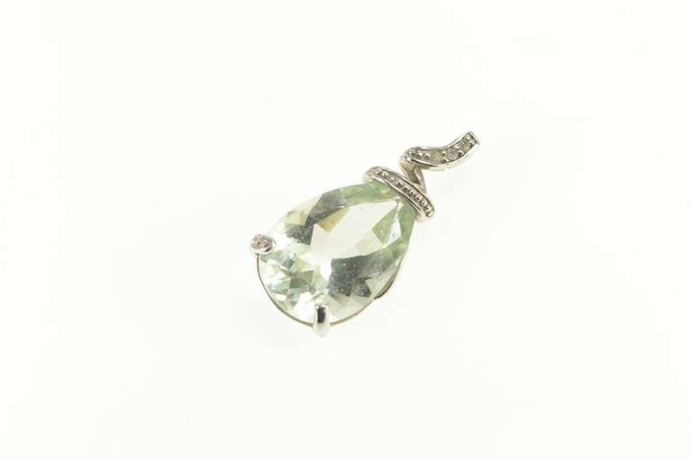 10K White Gold Pear Prasiolite Diamond Accent Statement Pendant