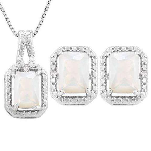 2 2/5 CARAT CREATED FIRE OPAL & DIAMOND 925 STERLING SILVER JEWELRY SET