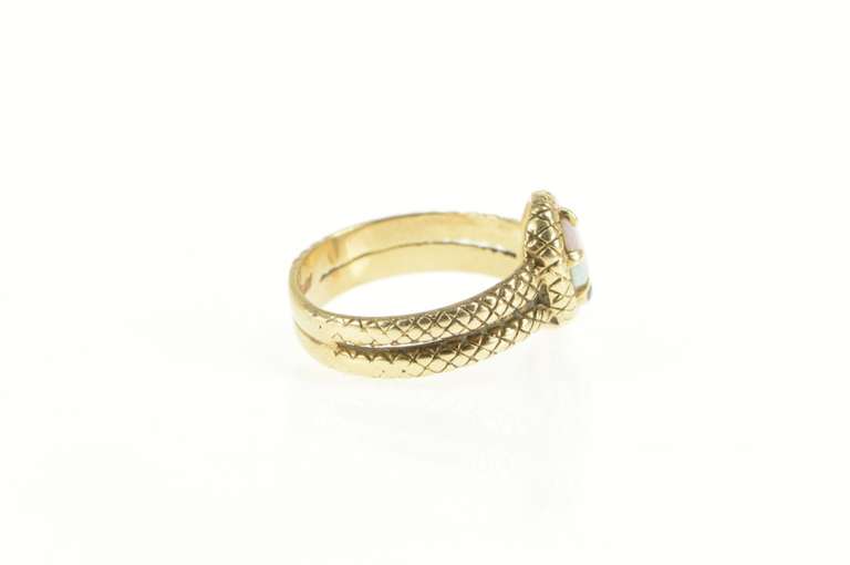10K Yellow Gold Ornate Natural Opal Snake Serpent Wrap Ring