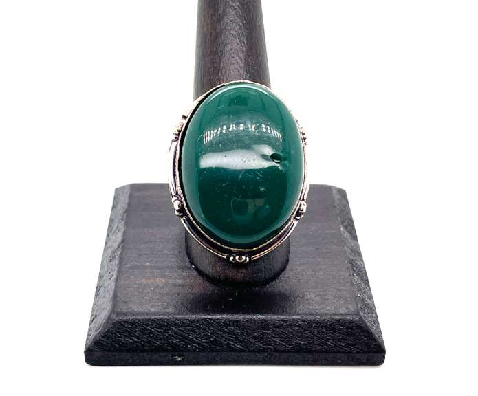 Statement Oval Green Agate Tibetan Silver Energy Ring