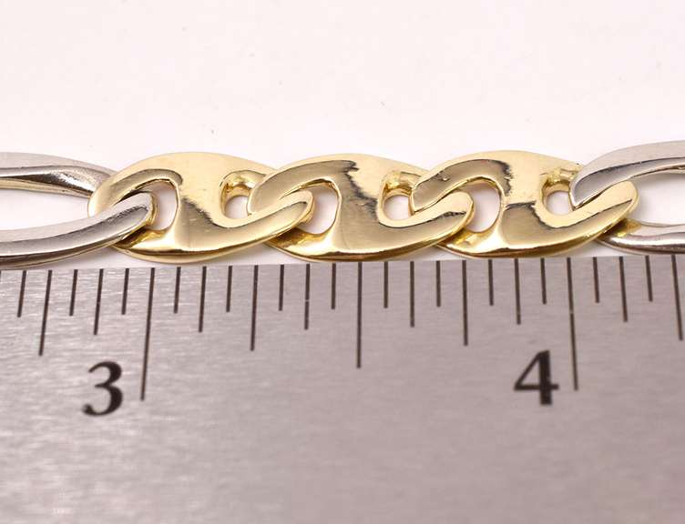 Brilliant Figaro Bracelet in 14K White and Yellow Gold
