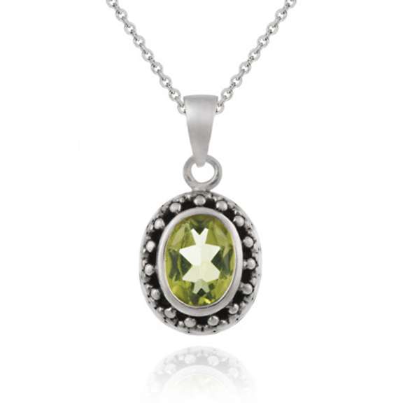 Sterling Silver Peridot Oval Bali Pendant