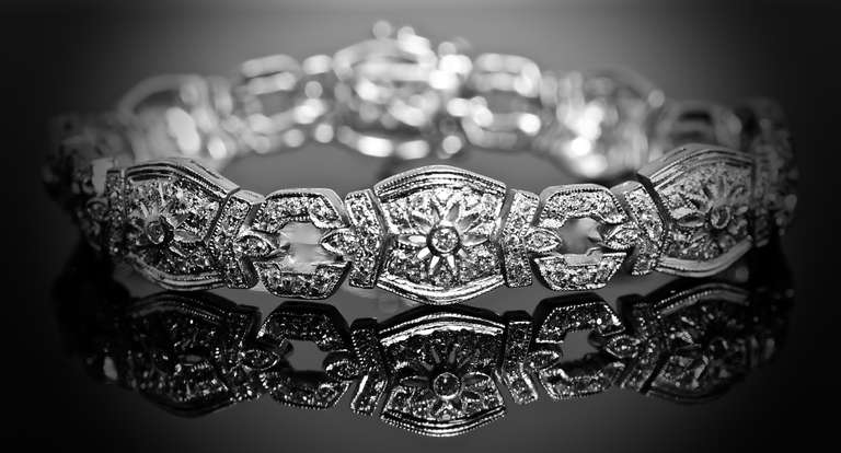 Elegant Heavy Platinum and Diamond Bracelet