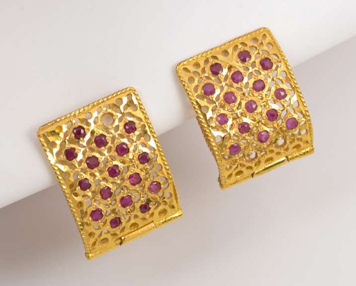 Hinged 22k Filigree Earrings with Rubies