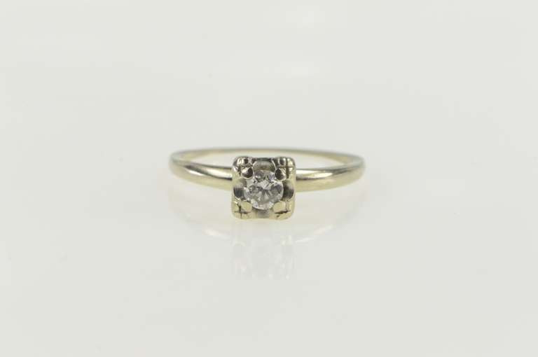 14K White Gold 0.21 Ctw 1940's Diamond Solitaire Engagement Ring