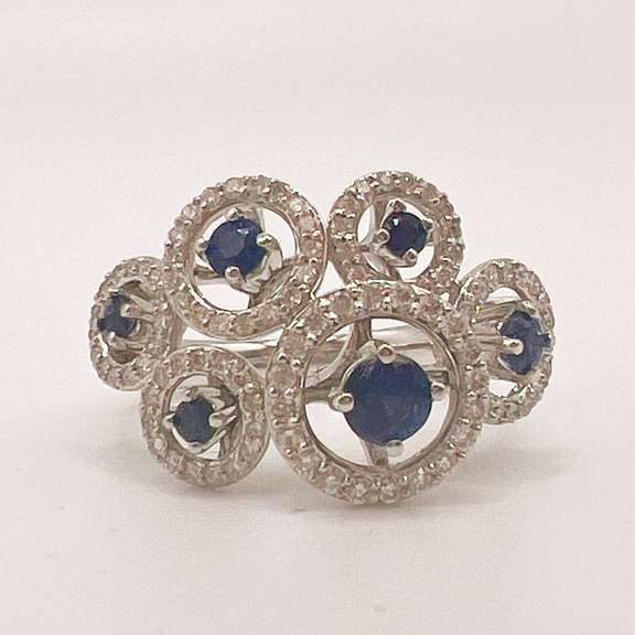 14kt White Gold, Blue Sapphire, & Diamond Ring