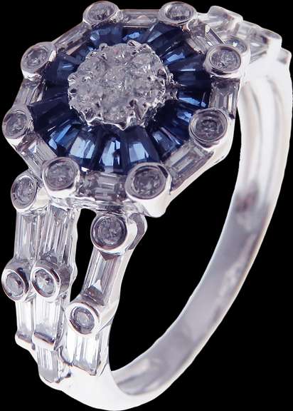 Illustrious 18k White Gold Diamond Cluster Ring with Sapphire Moat