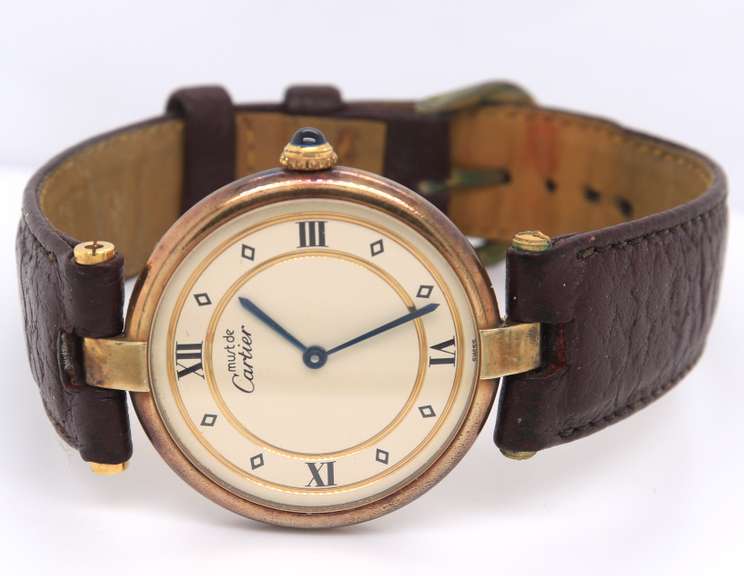 Genuine Ladies must de cartier 18k gold over silver watch