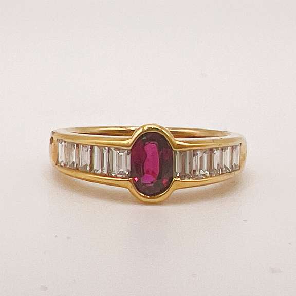 18kt Gold, Ruby, & Diamond Band Ring