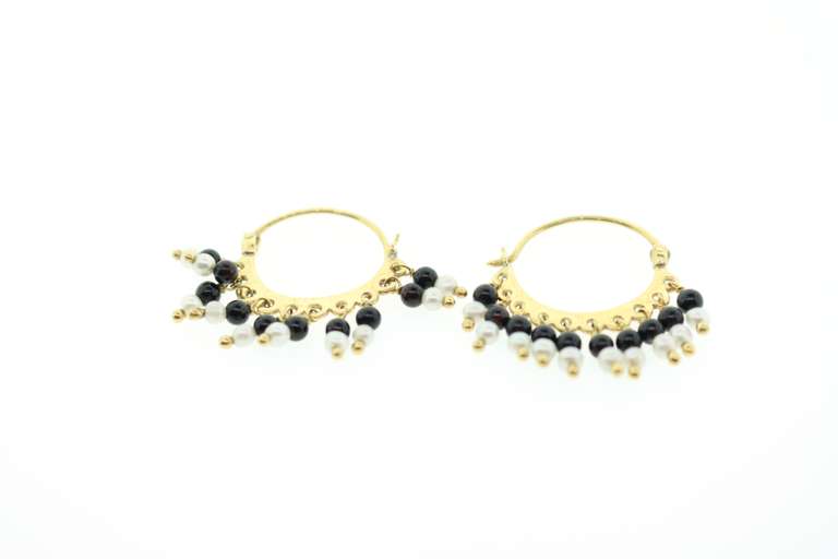 Tourmaline and Pearl Dangle Earrings in 18KT Yellow Gold.