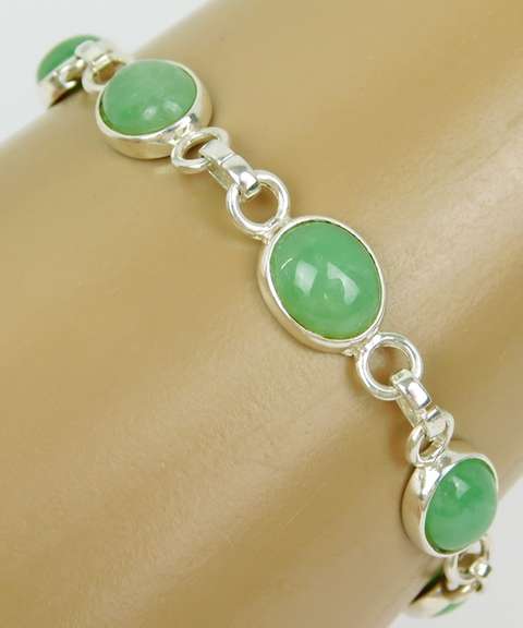 Sterling Aventurine or Jade Cabochon Bracelet