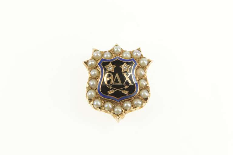 10K Yellow Gold Theta Delta Chi Black Enamel Frat Lapel Pin/Brooch