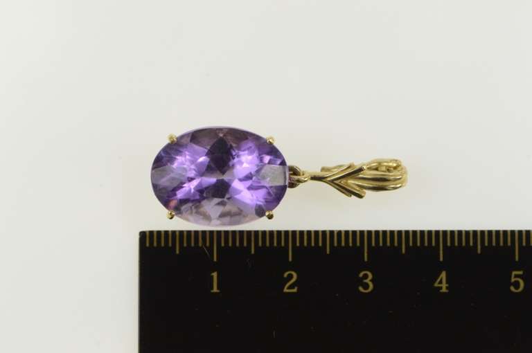 14K Yellow Gold Oval Amethyst Solitaire Classic Statement Pendant