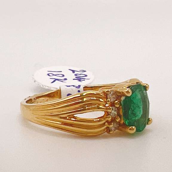 18kt Yellow Gold, Emerald, & Diamond Ring