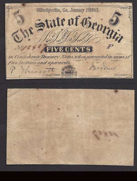 5 cent State of Georgia obsolete 1863