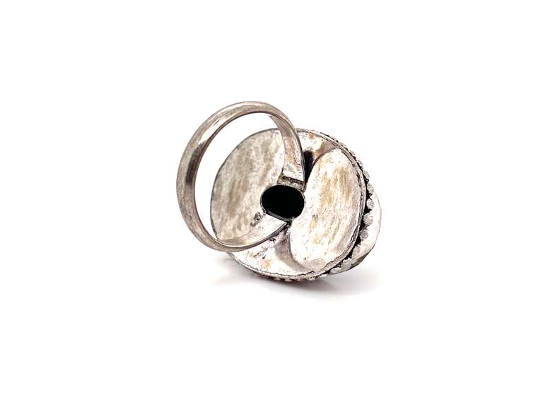 Oval Statement Kambaba Jasper in Tibetan Silver Beaded Design Ring