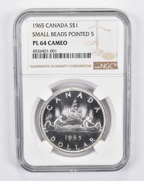 PL64 CAM 1965 Canada Silver Dollar Small Beads Pointed 5 NGC