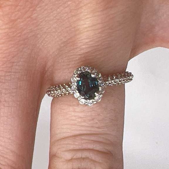 14kt White Gold, Blue Sapphire, & Diamond Ring